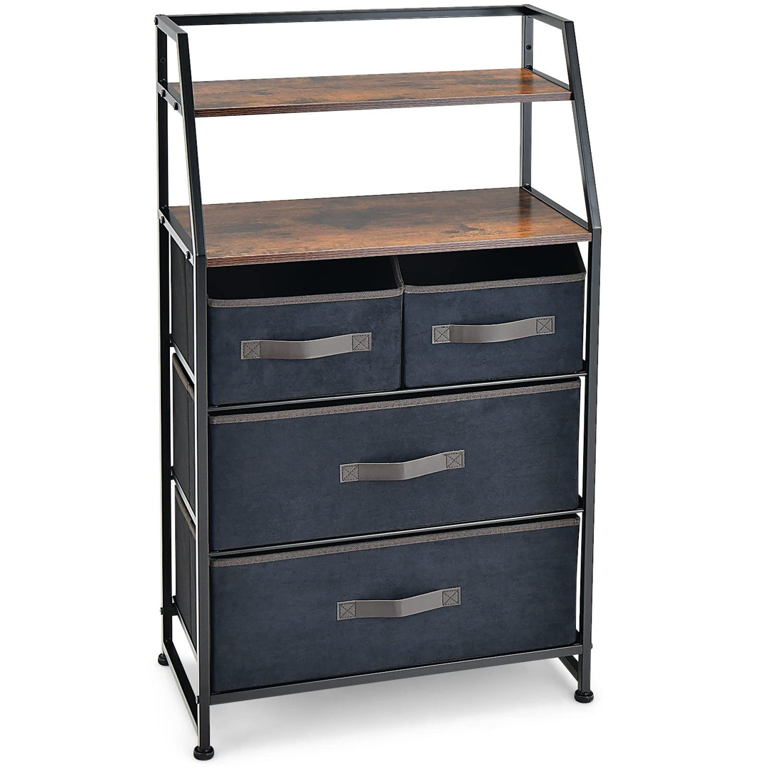 Giantex 4-Drawer Storage Dresser for Bedroom - Tall Storage Tower Unit with 2-Tier Shelf &amp; Fabric Bins