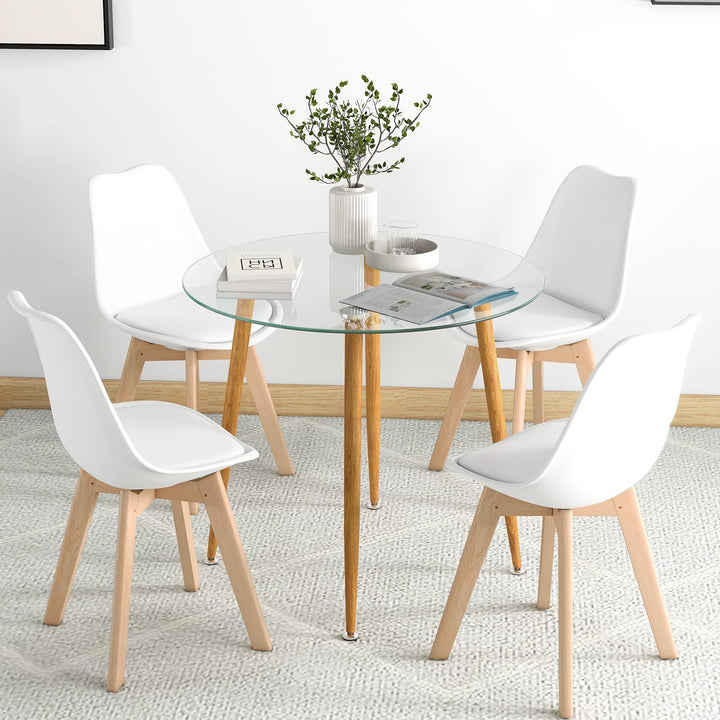 Giantex Dining Table Set | 1 Round Tempered Glass Table &amp; 4 High Back Chairs