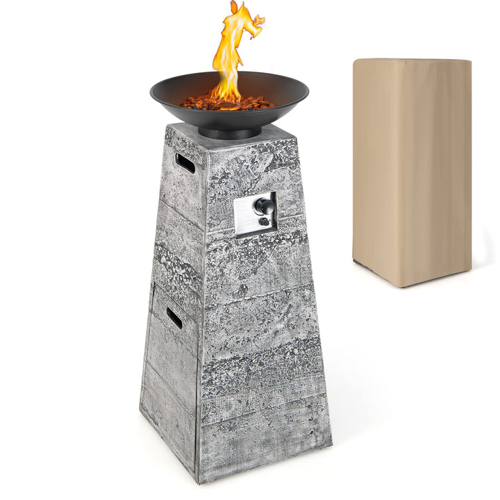 Giantex Outdoor Propane Fire Pit - 48 Inch Propane Fire Bowl Column with Lava Rocks &amp; PVC Cover, 30,000 BTU Heat Output