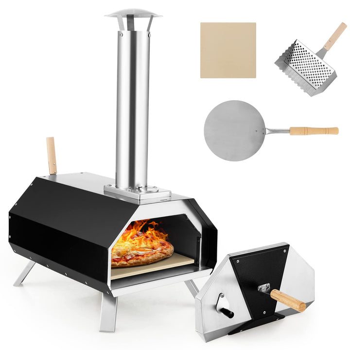 Giantex Outdoor Pizza Oven, Wood Pellet Fired Pizza Grill with 12&