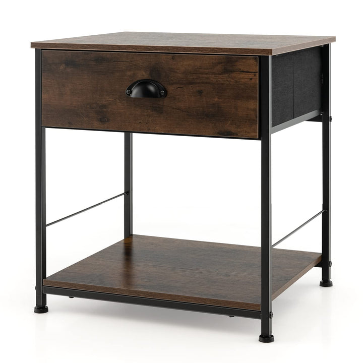 Giantex Nightstand with Drawers, Bedside Table w/Removable Fabric Bins &amp; Pull Handle