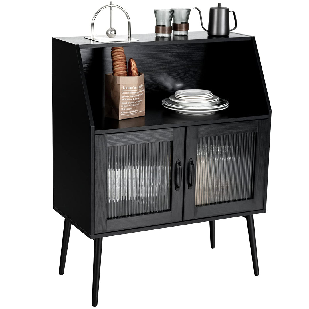 Giantex Buffet Cabinet with Storage, Farmhouse Sideboard with Open Shelves &amp; Tempered Glass Door