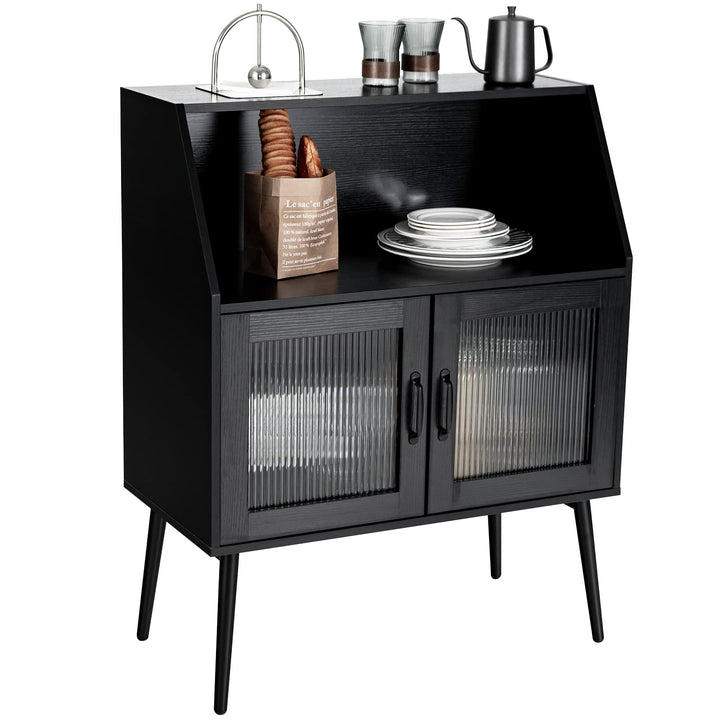 Giantex Buffet Cabinet with Storage, Farmhouse Sideboard with Open Shelves &amp; Tempered Glass Door