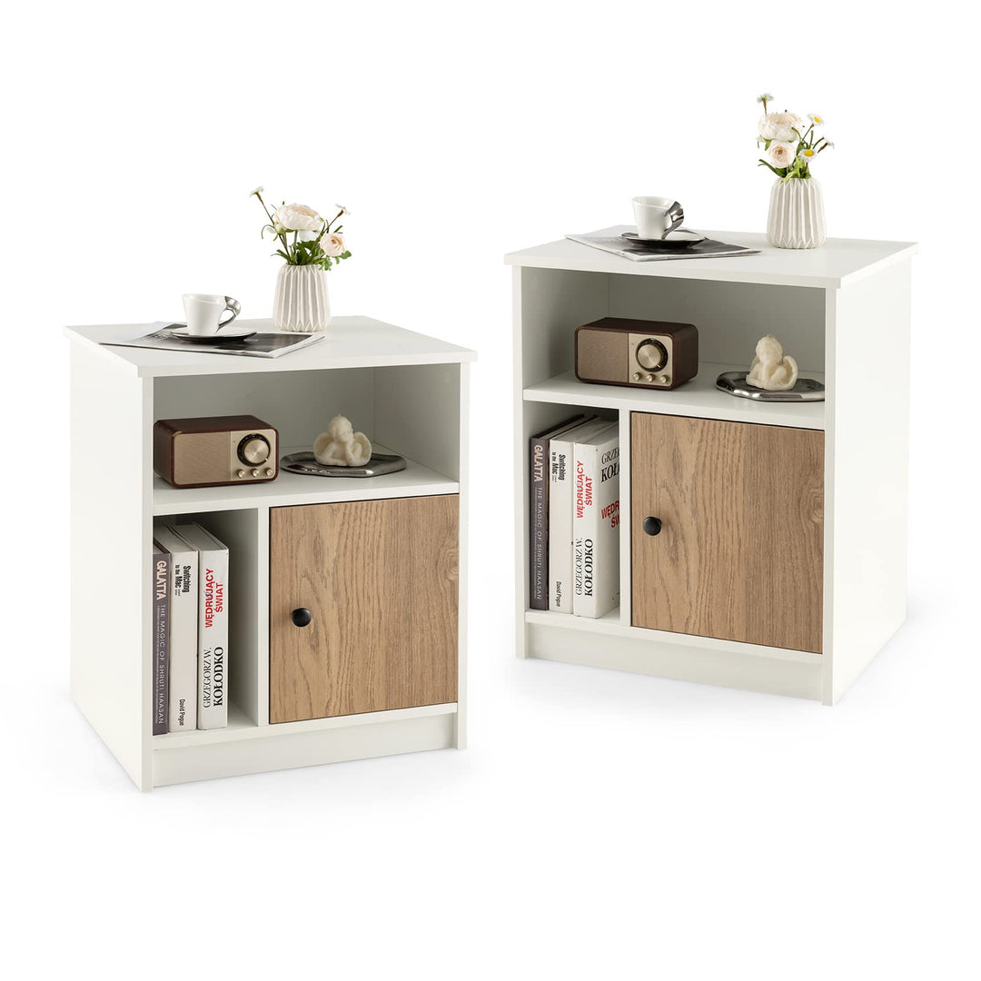 Giantex White Nightstand Set of 2, 25" Tall End Side Table with 1 Door &amp; 2 Open Shelves