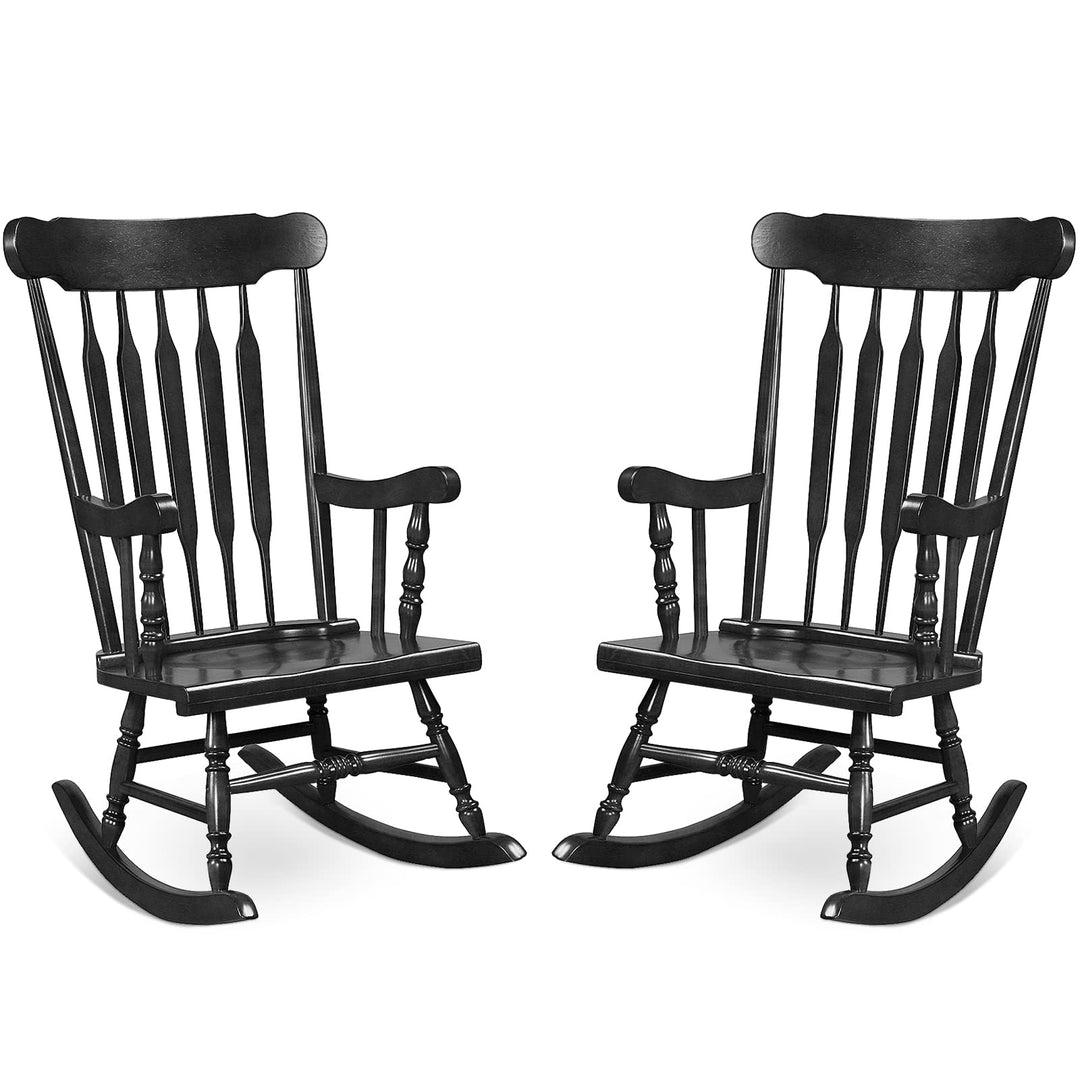 Giantex Outdoor Wood Rocking Chair - Set of 2 Patio Rocking Chair with Solid Frame