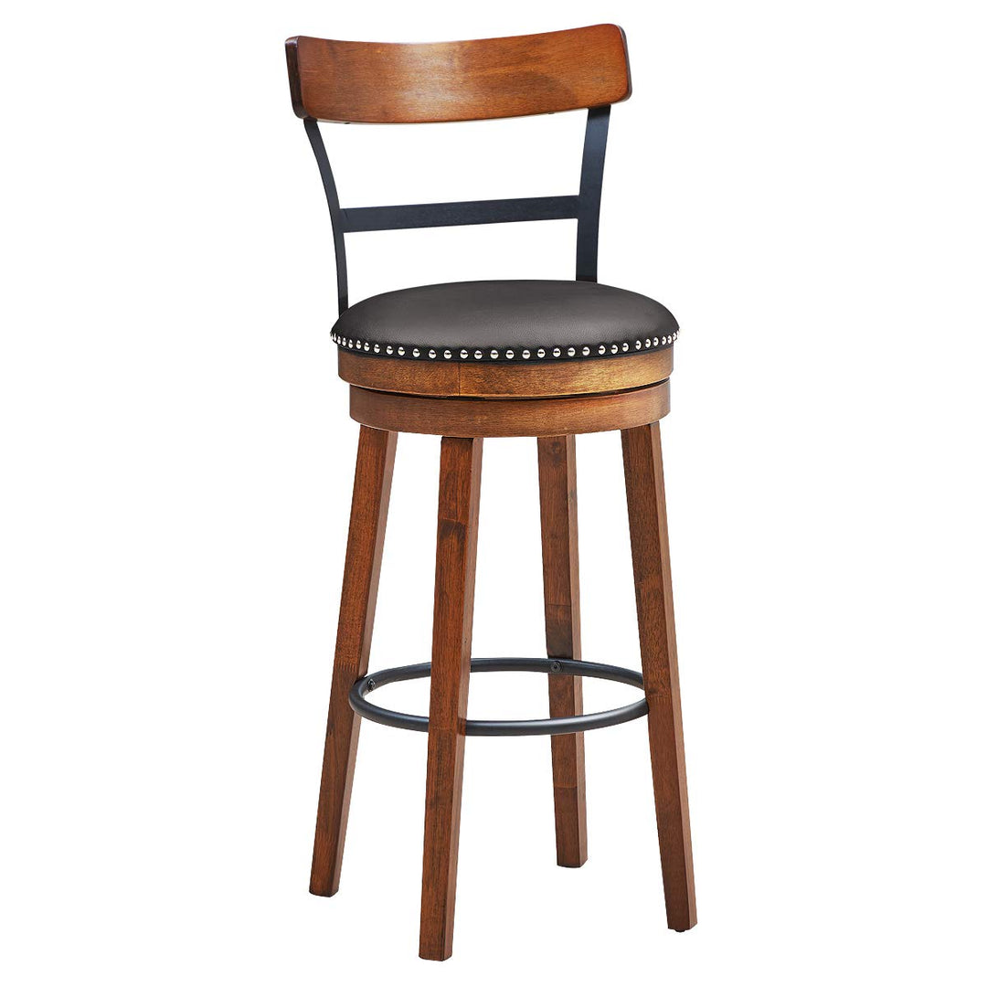 360-Degree Swivel Stools with Leather Padded Seat, Single Slat Ladder Back &amp; Solid Rubber Wood Legs