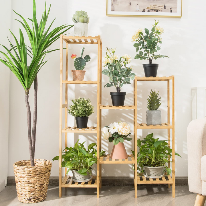 Giantex 9 Tiers Bamboo Plant Stand for Indoor Plants Multiple, Plant Shelf Flower Pots Holder