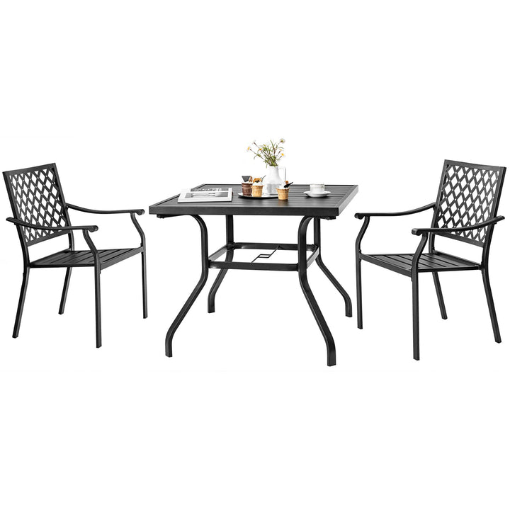 Giantex 3 Pieces Outdoor Dining Set, Patio Table &amp; 2 Stackable Chairs, Outside Dining Furniture