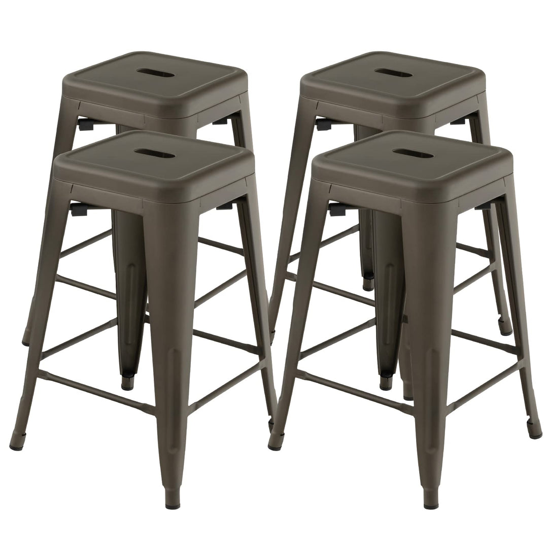 Bar Stools Set of 4, 24” or 30" Stackable Metal Stools with Square Seat &amp; Handing Hole, X-shaped Reinforced Design