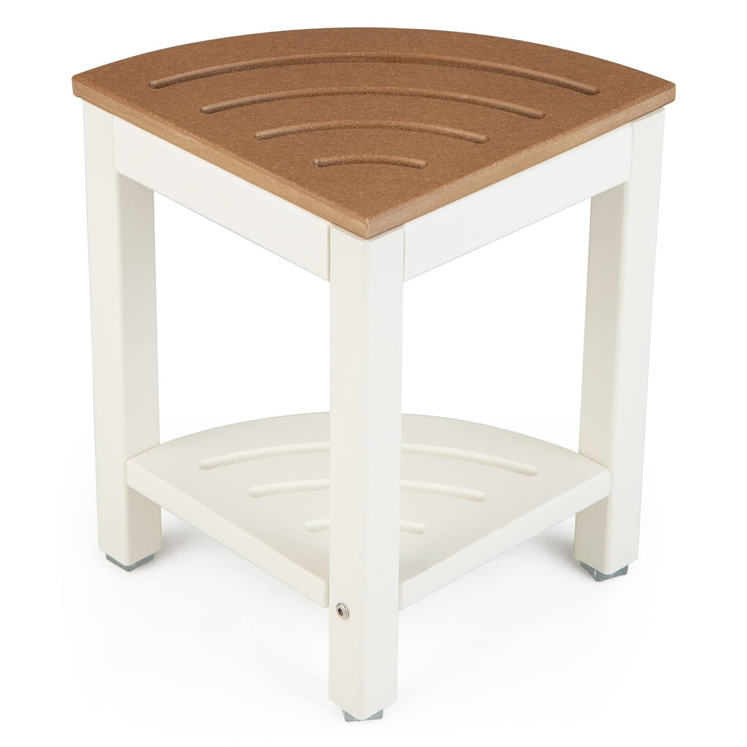 Giantex Corner Shower Stool Waterproof - HDPE Shower Bench Seat with Storage Shelf