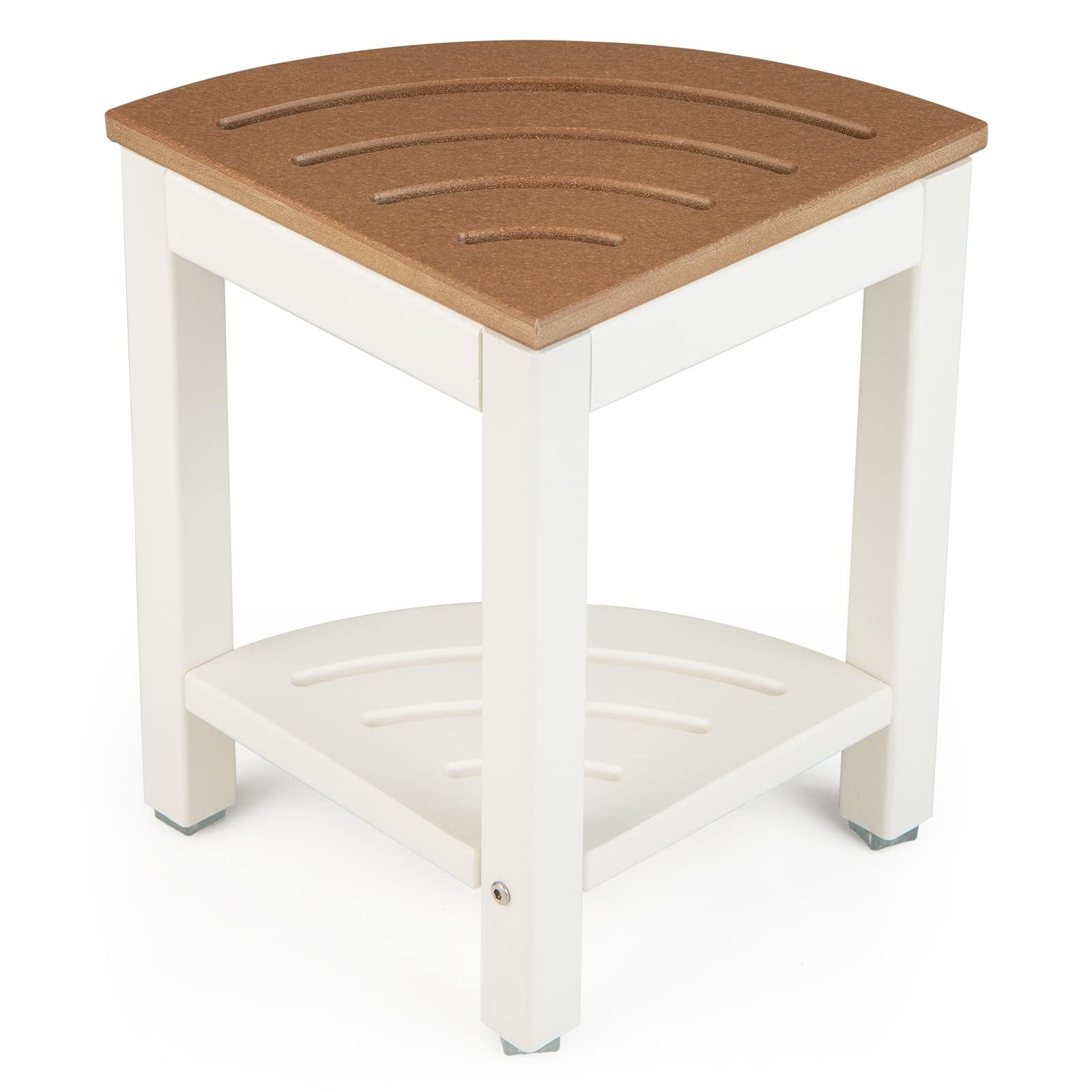 Giantex Corner Shower Stool Waterproof - HDPE Shower Bench Seat with Storage Shelf