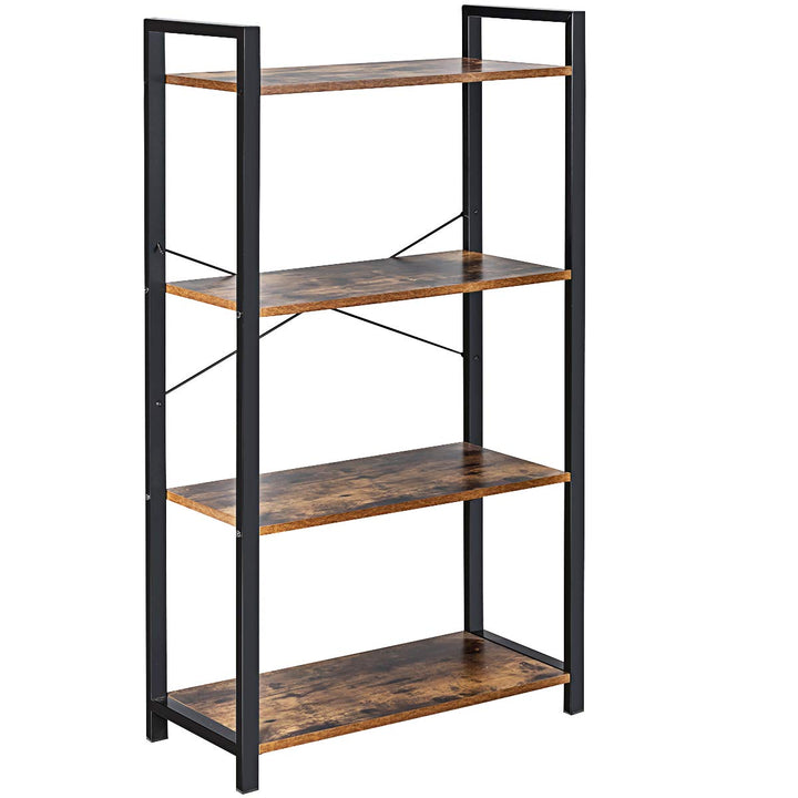 Giantex 4-Tier Industrial Bookshelf, Vintage Bookcase with Metal Frame, Standing Shelf Unit