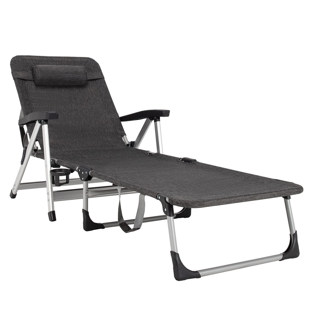 Patio Chaise Lounge Chair 7 Adjustable Position Folding Camping Cot