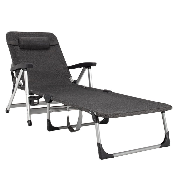 Patio Chaise Lounge Chair 7 Adjustable Position Folding Camping Cot