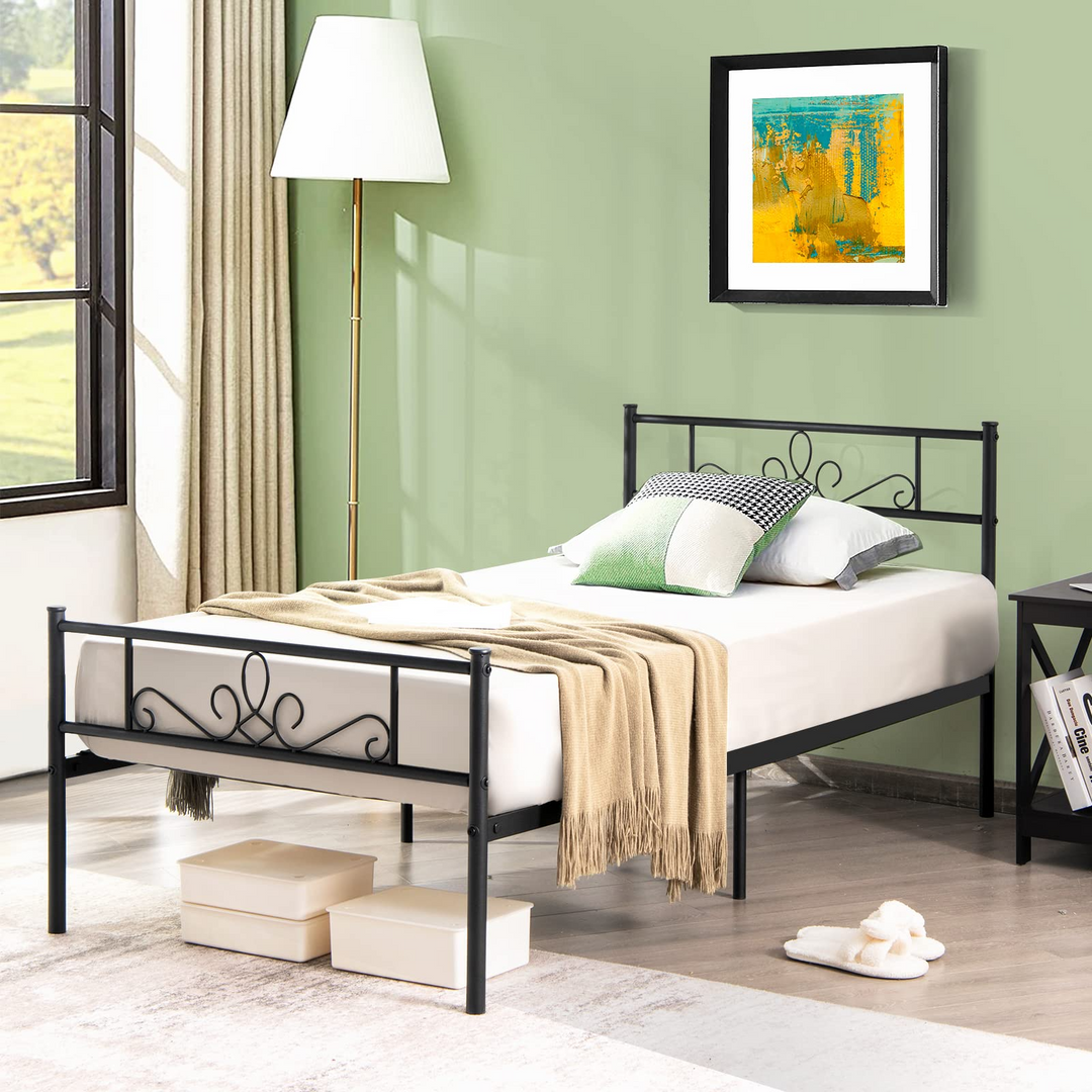King/Queen/Full/Twin Size Mattress Foundation w/Heavy Duty Steel Slat Support, No Box Spring Needed