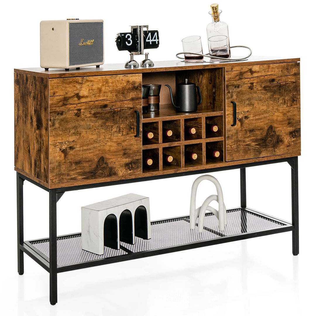 Giantex Industrial Buffet Sideboard, Freestanding Kitchen Cupboard with Wine Rack (Rustic Brown &amp; Black)