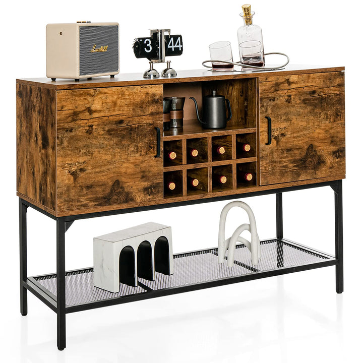 Giantex Industrial Buffet Sideboard, Freestanding Kitchen Cupboard with Wine Rack (Rustic Brown &amp; Black)