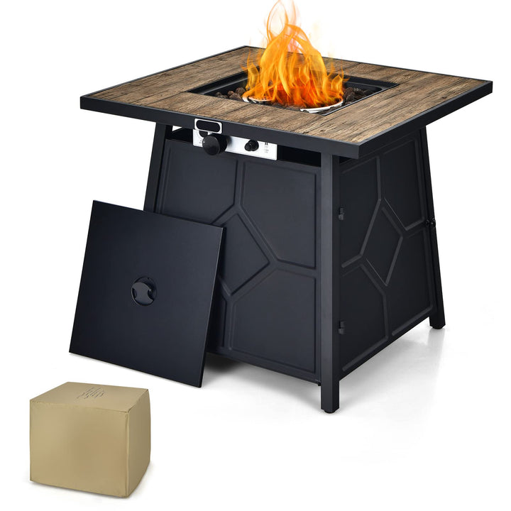 Fire Pits for Outside Outdoor Propane Fire Pit Table, 28" Patio Gas Fireplace W/ Lid &amp; Lava Rocks