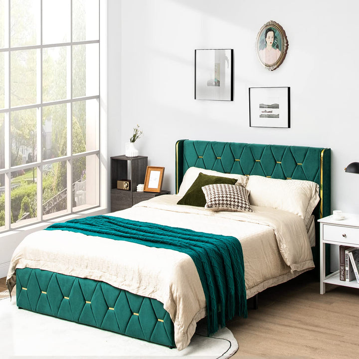 Giantex Upholstered Platform Bed Frame, Full Size Bed with Adjustable Headboard &amp; Wooden Slat Support