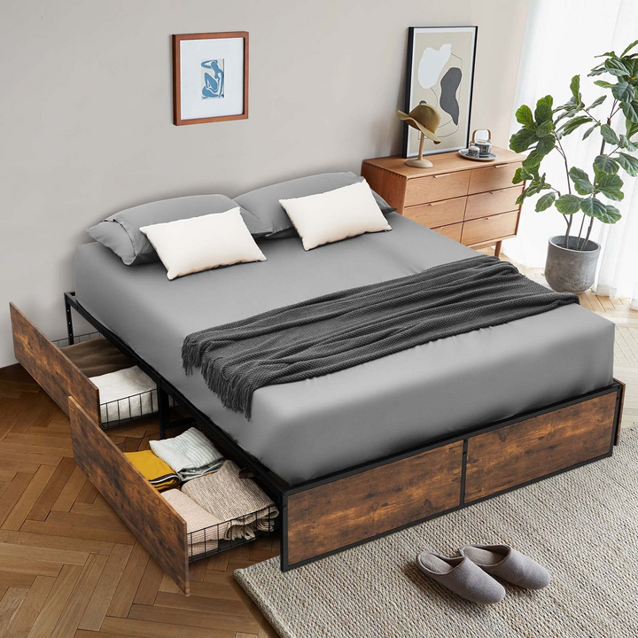 Giantex Queen/Full Size Metal Bed Frame with 4 Drawers