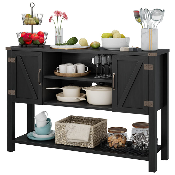 Giantex Buffet Sideboard, Farmhouse Wood Cupboard w/ 2 Storage Cabinets &amp; 2-Tier Open Shelf