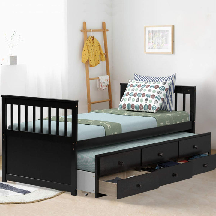 Giantex Twin Captain’s Bed with Trundle and 3 Storage Drawers