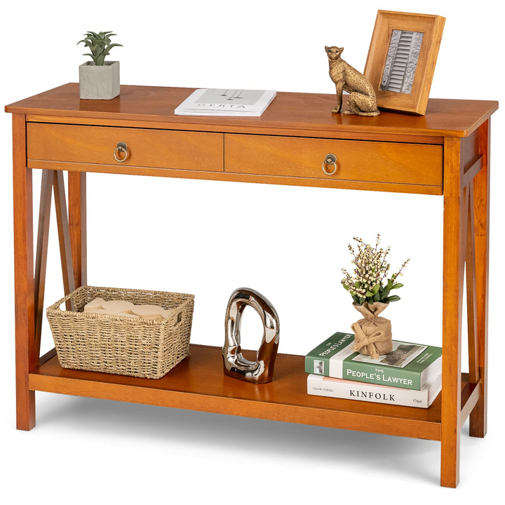 Console Table Entryway Sofa Side Table with 2 Drawers &amp; Open Shelf
