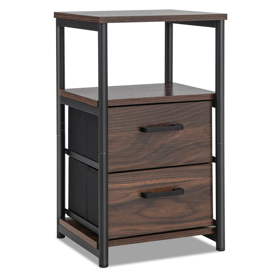 Giantex Nightstand, Bedside Table with 2 Fabric Drawers &amp; Open Wood Shelf Storage