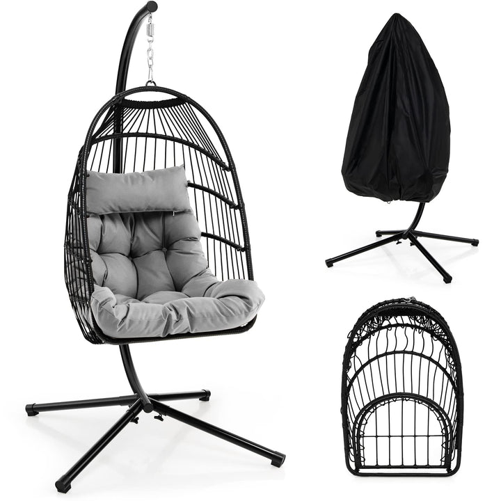 Giantex Egg Chair with Stand, Hanging Basket Chair Hammock Chair w/ Steel Stand Pillow Seat Cushion Rattan Basket &amp; Dust Cover