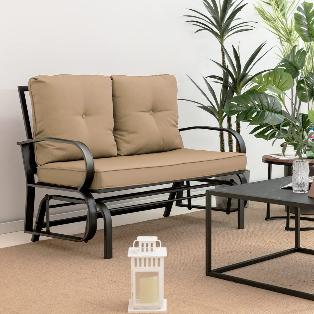 Giantex 2 Seats Glider Bench for Outside, Patio Glider Porch Loveseat w/Cushions &amp; Powder Coated Steel Frame