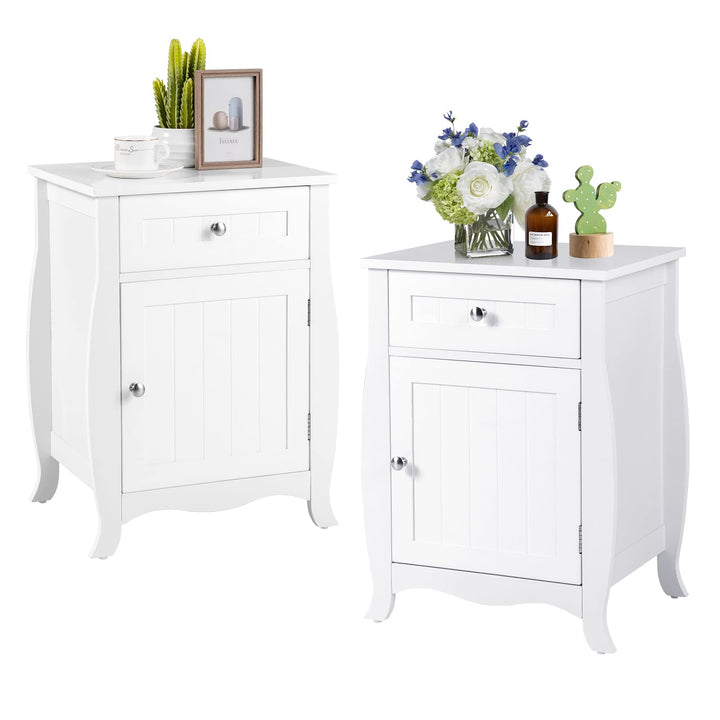 Giantex Nightstand Bed Side End Table with Drawer(1&amp;2, White)