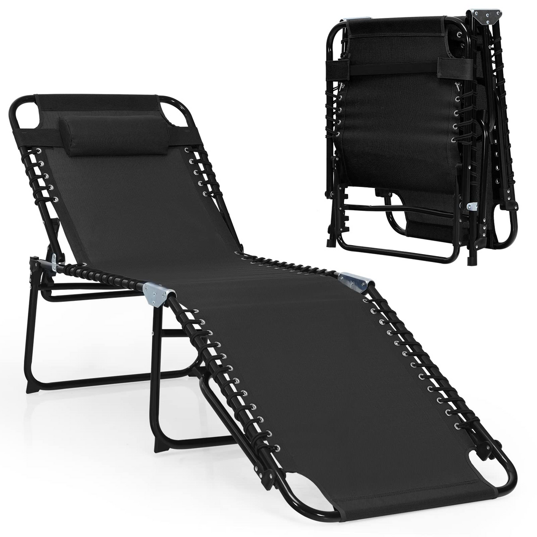 Folding Chaise Lounge Chair, Adjustable Beach Chair, Folding Patio Recliner