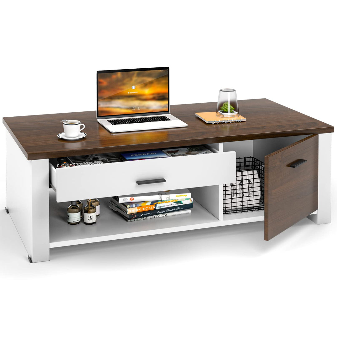 Modern Couch Table with Front &amp; Back Drawers &amp; Compartments, 47.2"x23.6"x16.1"