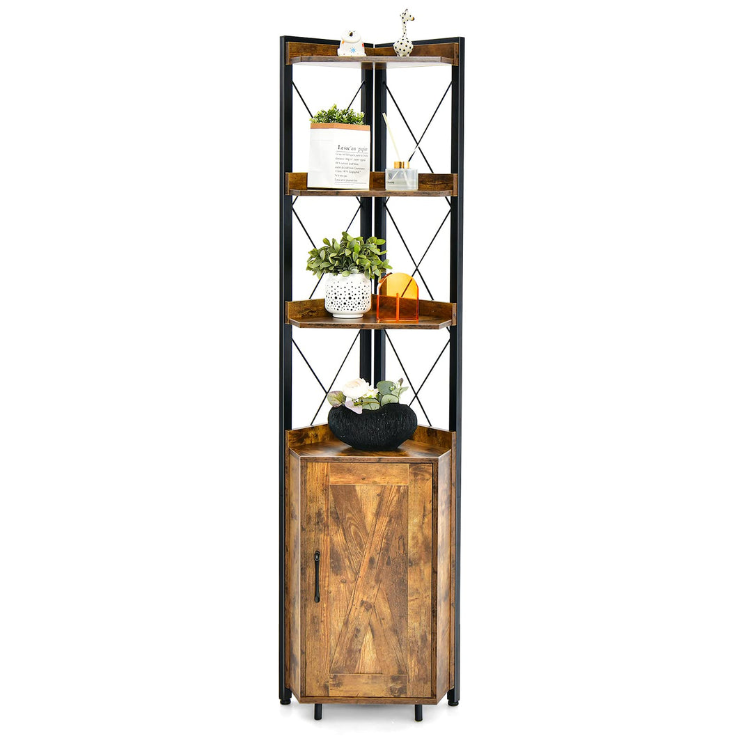 Giantex 4-Tier Corner Shelf with Cabinet - 71" Tall Free Standing Storage Shelves Rack Plant Stand