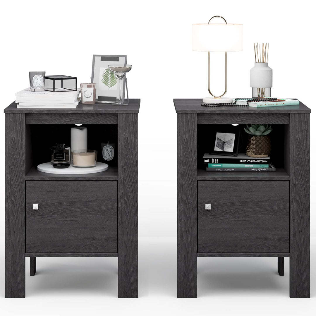 Giantex Farmhouse Nightstand Set of 2, Bedside Table w/Open Shelf &amp; Cabinet