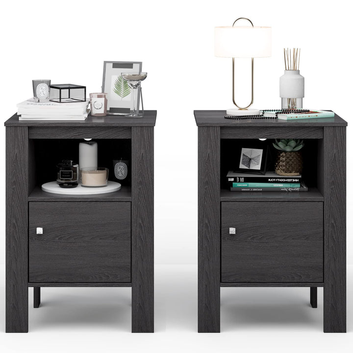 Giantex Farmhouse Nightstand Set of 2, Bedside Table w/Open Shelf &amp; Cabinet