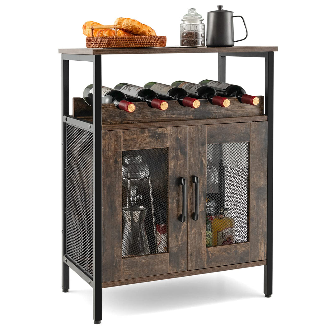 Giantex Wine Bar Cabinet, Industrial Liquor Cabinet with Glass Holder, Removable Wine Rack (Rustic Brown &amp; Black)
