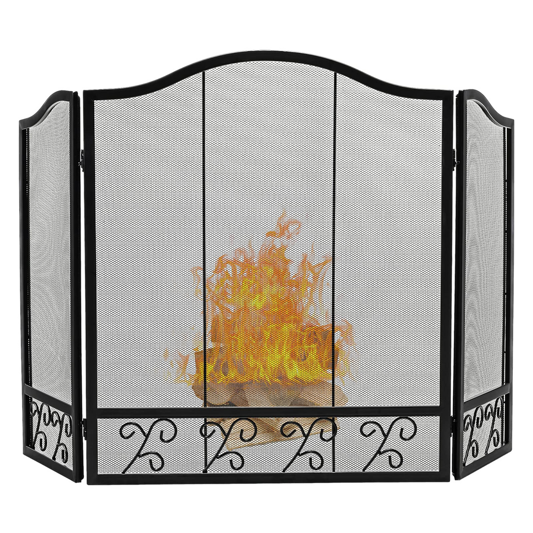 Giantex 3-Panel Folding Fireplace Screen Black - 50 x 31 Inch No Assembly Required Decorative Freestanding Steel Mesh Fire Screen