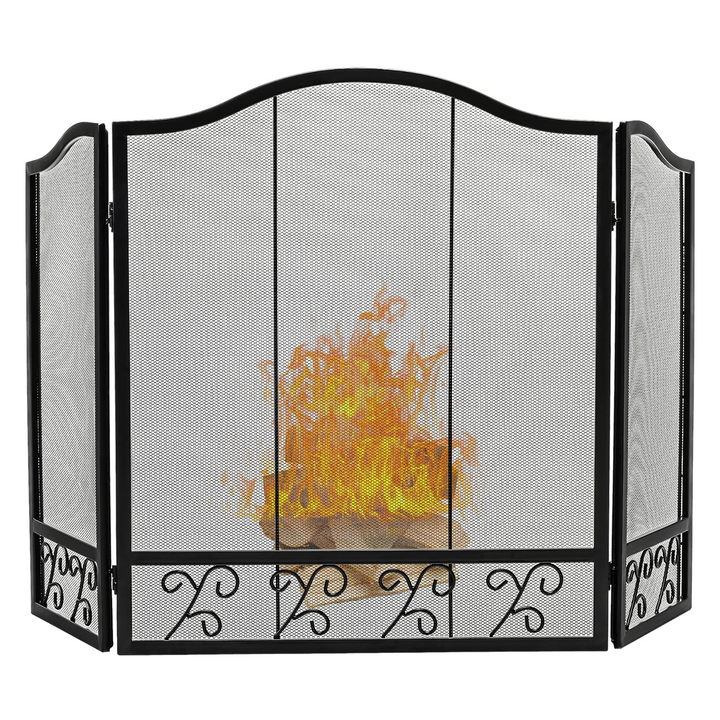 Giantex 3-Panel Folding Fireplace Screen Black - 50 x 31 Inch No Assembly Required Decorative Freestanding Steel Mesh Fire Screen