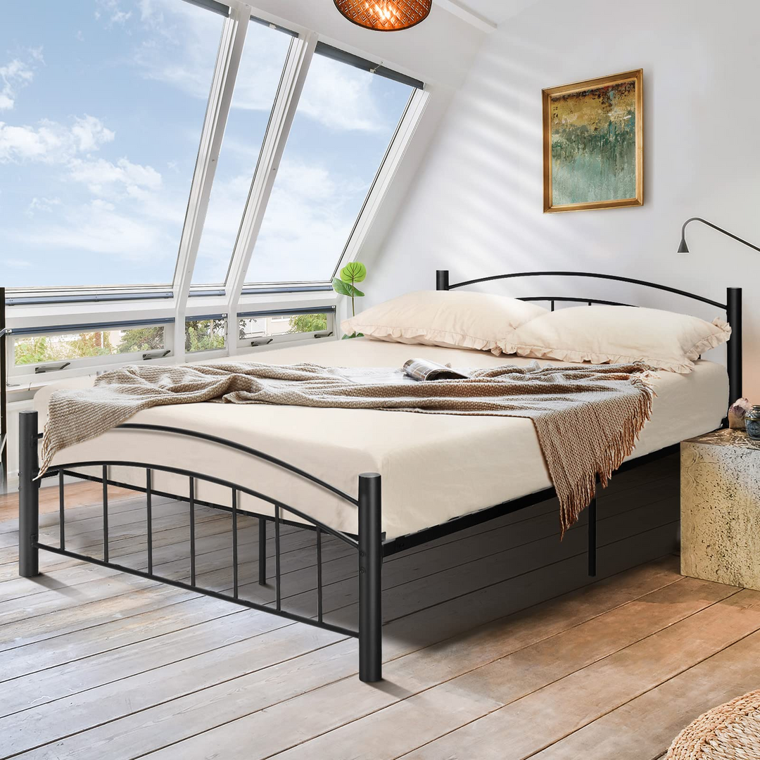 Queen/Full/Twin Size Black Modern Platform Bed with Headboard and Footboard | Metal Bed Frame