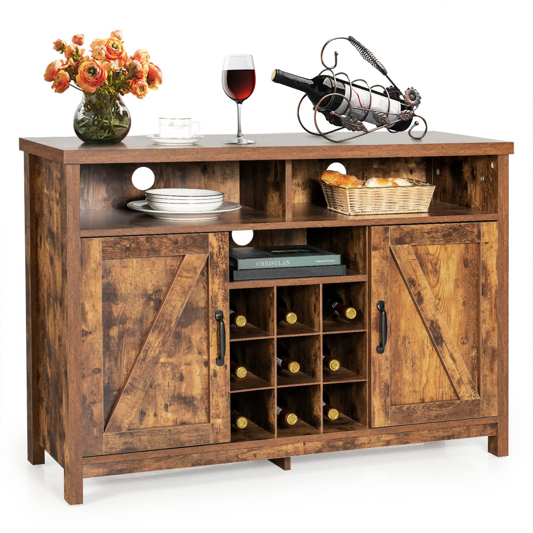 Giantex Buffet Sideboard, Farmhouse Kitchen Storage Cabinet, 9-Bottle Wine Rack &amp; 2 Door Cabinets