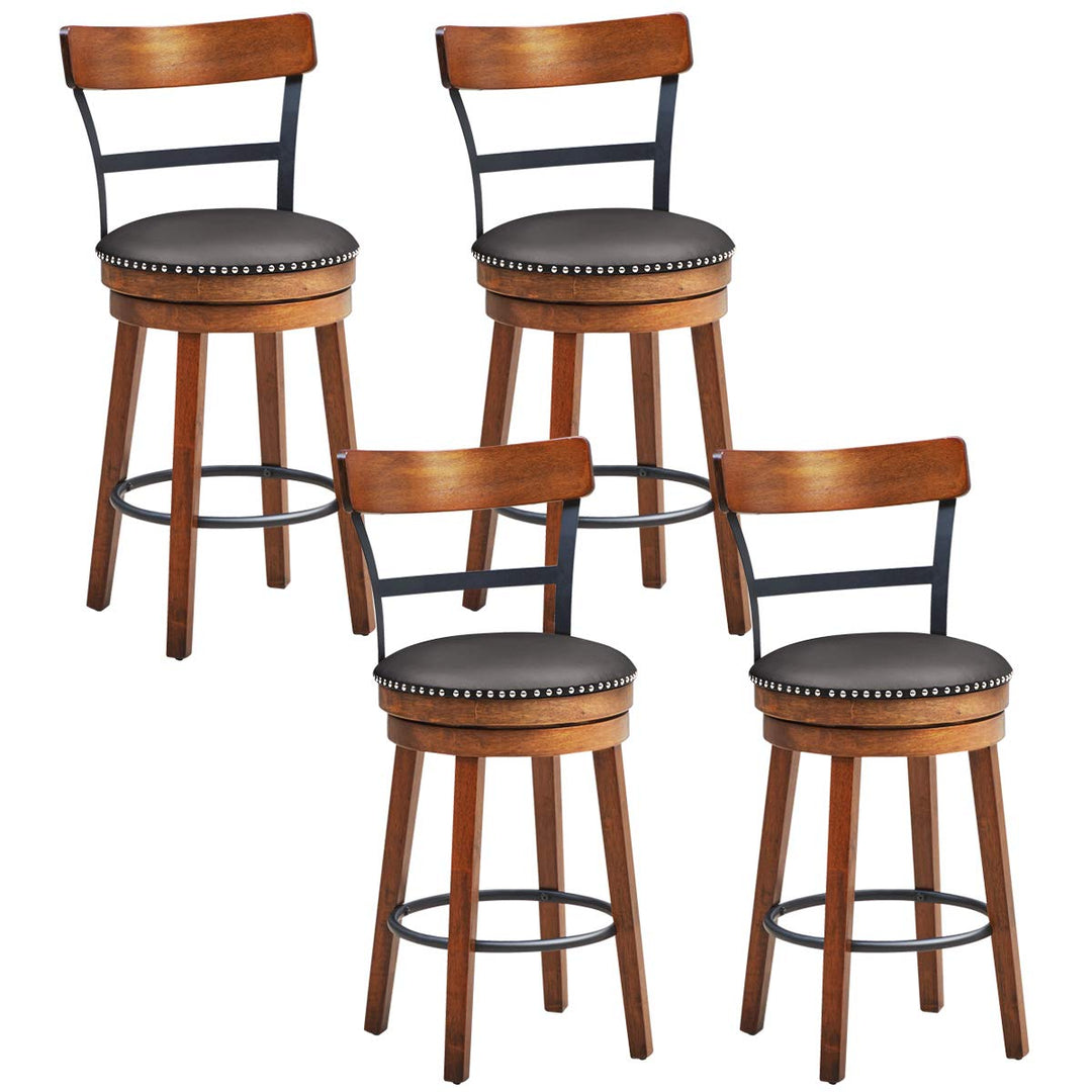 360-Degree Swivel Stools with Leather Padded Seat, Single Slat Ladder Back &amp; Solid Rubber Wood Legs