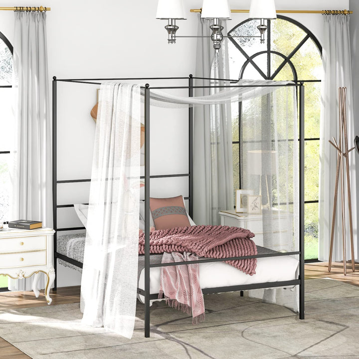 Giantex Full Size Metal Canopy Bed Frame, Modern Platform Bed Frame with 4 Poster &amp; Headboard