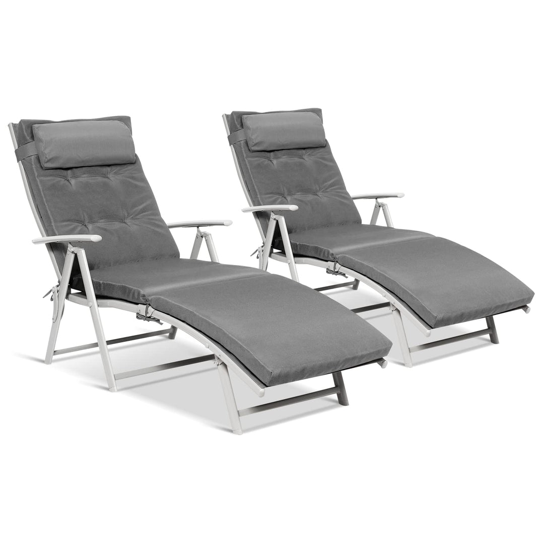 Pool Folding Reclining Beach Chair W/Removable Cushion&amp;Headrest Pillow