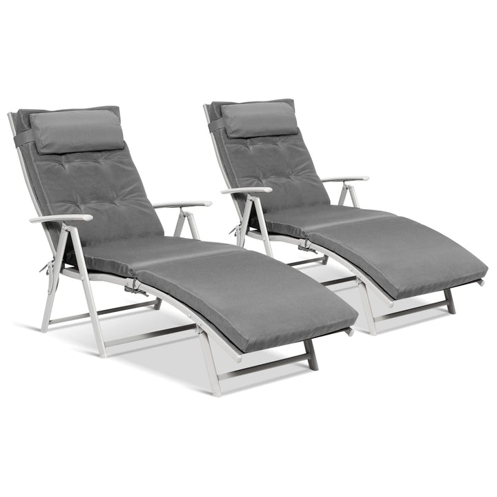 Pool Folding Reclining Beach Chair W/Removable Cushion&amp;Headrest Pillow