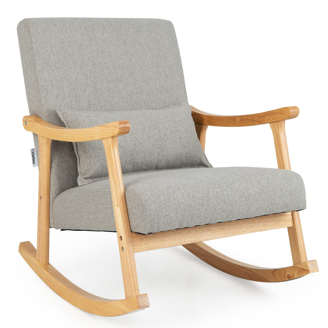 Giantex Upholstered Rocking Chair - Modern Rocker with Rubber Wood Frame, Comfy Backrest &amp; Seat