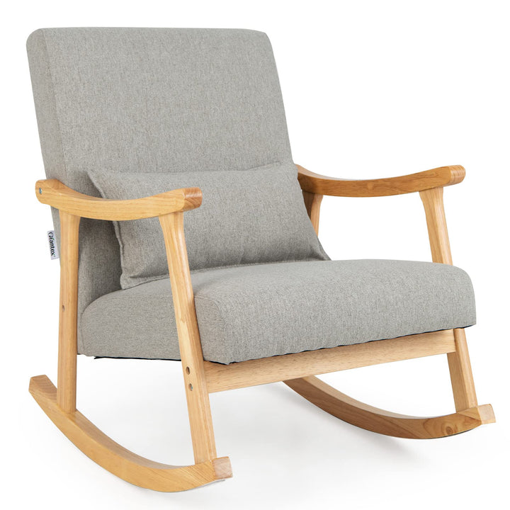 Giantex Upholstered Rocking Chair - Modern Rocker with Rubber Wood Frame, Comfy Backrest &amp; Seat