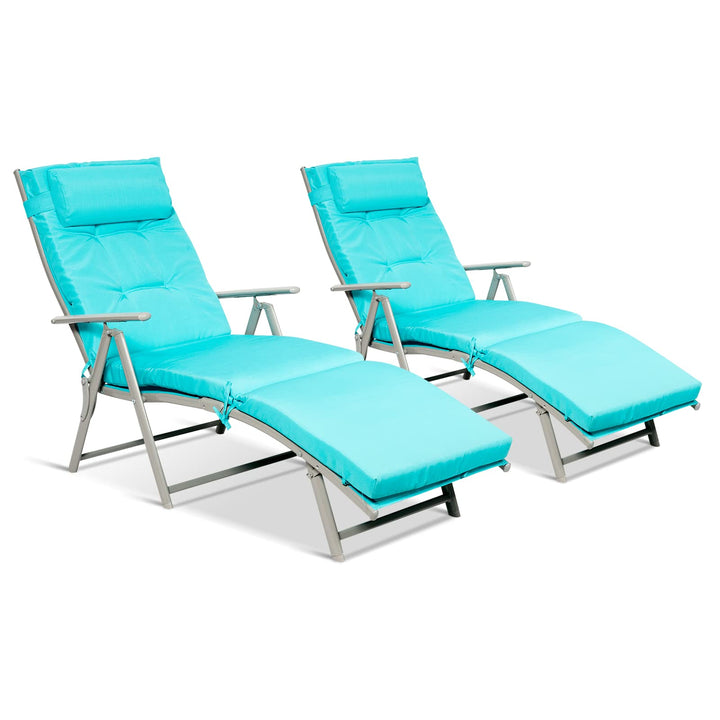 Pool Folding Reclining Beach Chair W/Removable Cushion&amp;Headrest Pillow