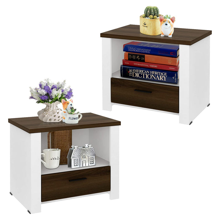 Giantex Nightstand, End Table with Glide Sliding Drawer &amp; Open Cabinet, Modern Sofa Side Table for Living Room