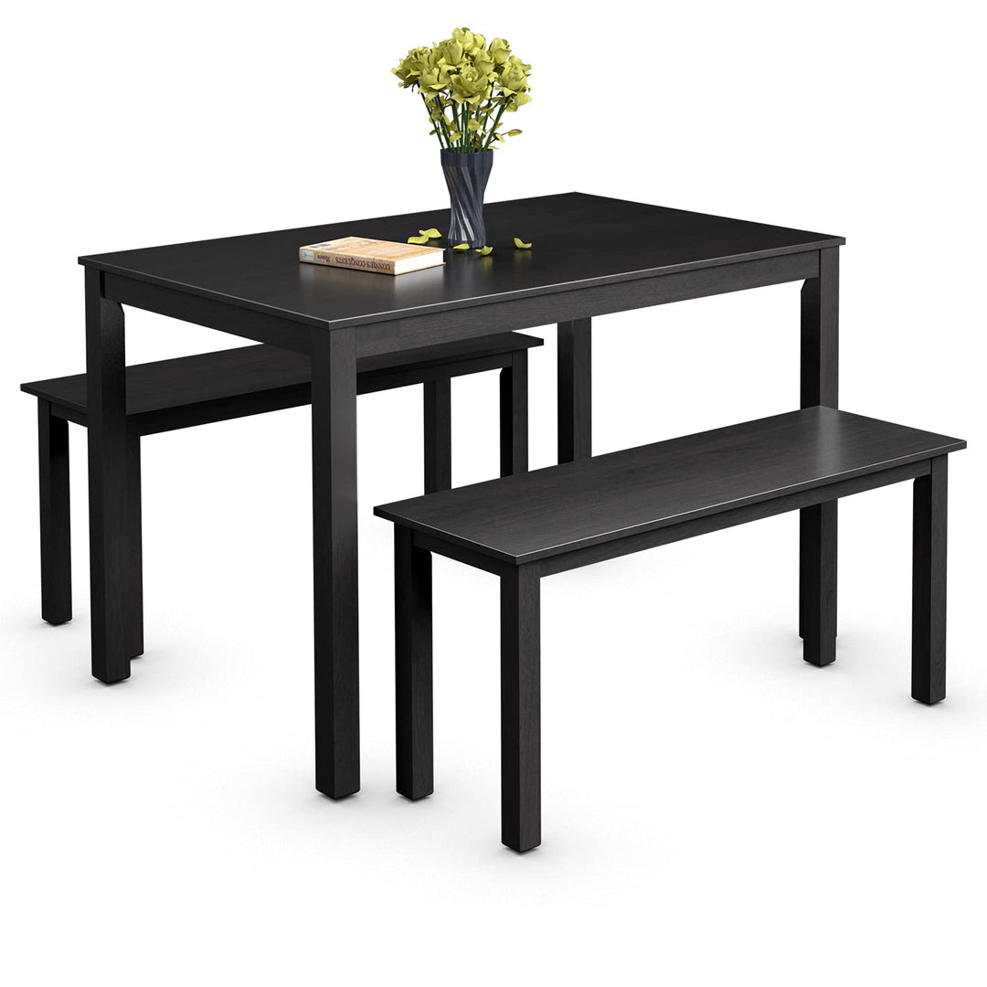 Wooden 3 Pcs Kitchen Dining Room Furniture for 4, Modern Studio Collection Table Set with 2 Benches, Dinette Set